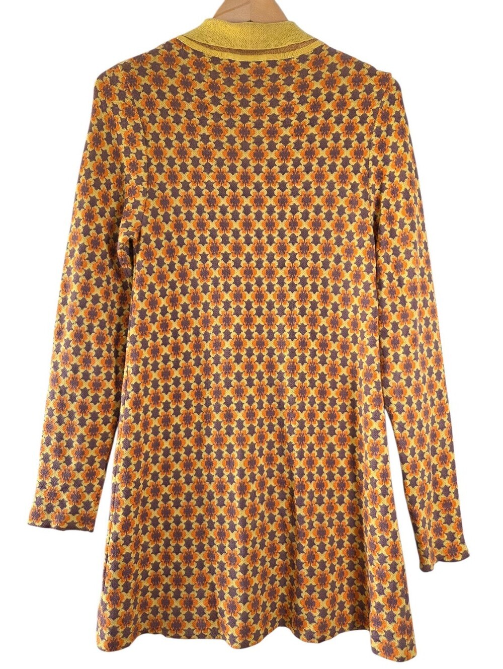 ZARA Women's Retro Vintage Floral Jacquard Knit Mini Dress Orange Brown Small - Picture 11 of 15